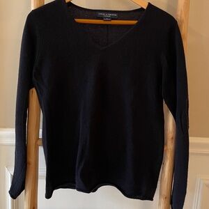 Chelsea & Theodore Navy Cashmere V-Neck Sweater